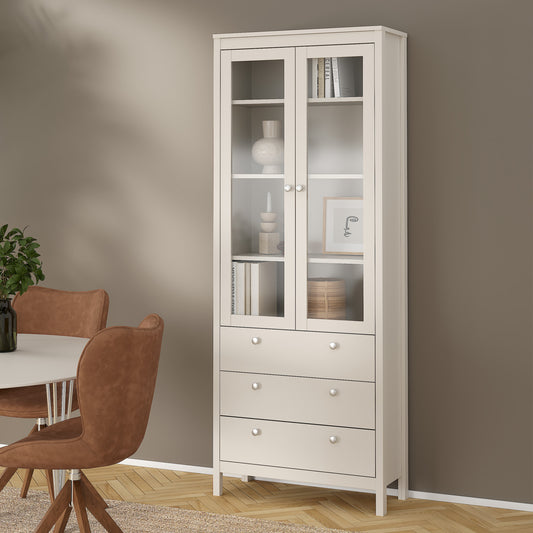 Maria China Cabinet 2 Glass Doors with 3 Drawers in Cashmere