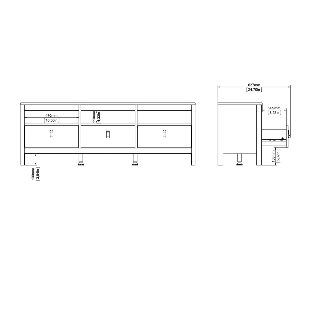 Maria TV Unit 3 Drawers in White