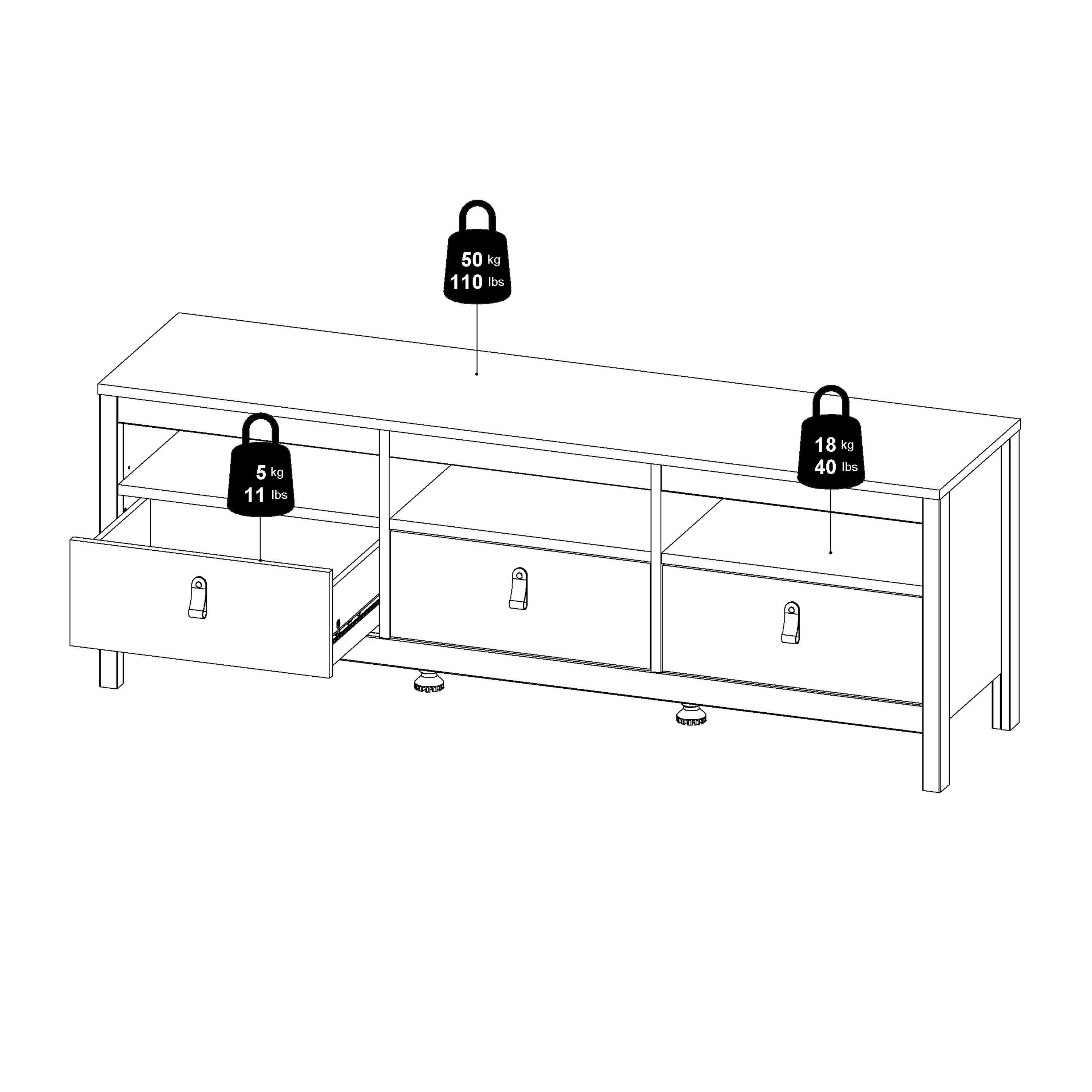 Maria TV Unit 3 Drawers in Matt Black