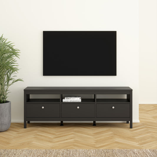 Maria TV Unit 3 Drawers in Matt Black