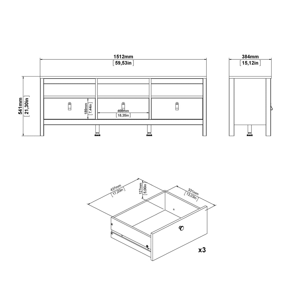 Maria TV-Unit 3 Drawers in Jackson Hickory Oak