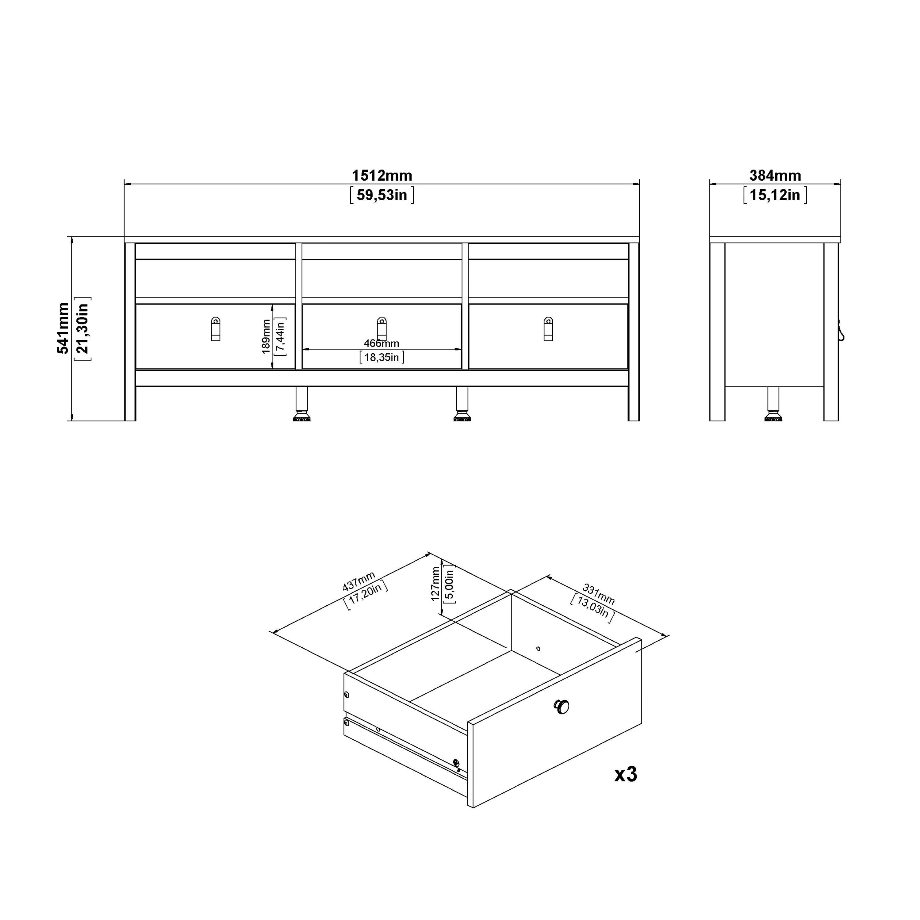 Maria TV-Unit 3 Drawers in Jackson Hickory Oak