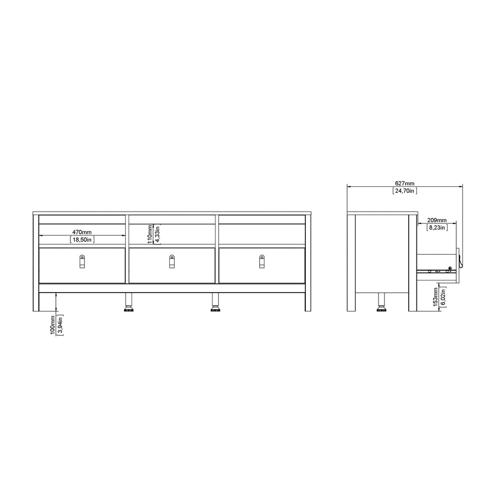 Maria TV-Unit 3 Drawers in Jackson Hickory Oak