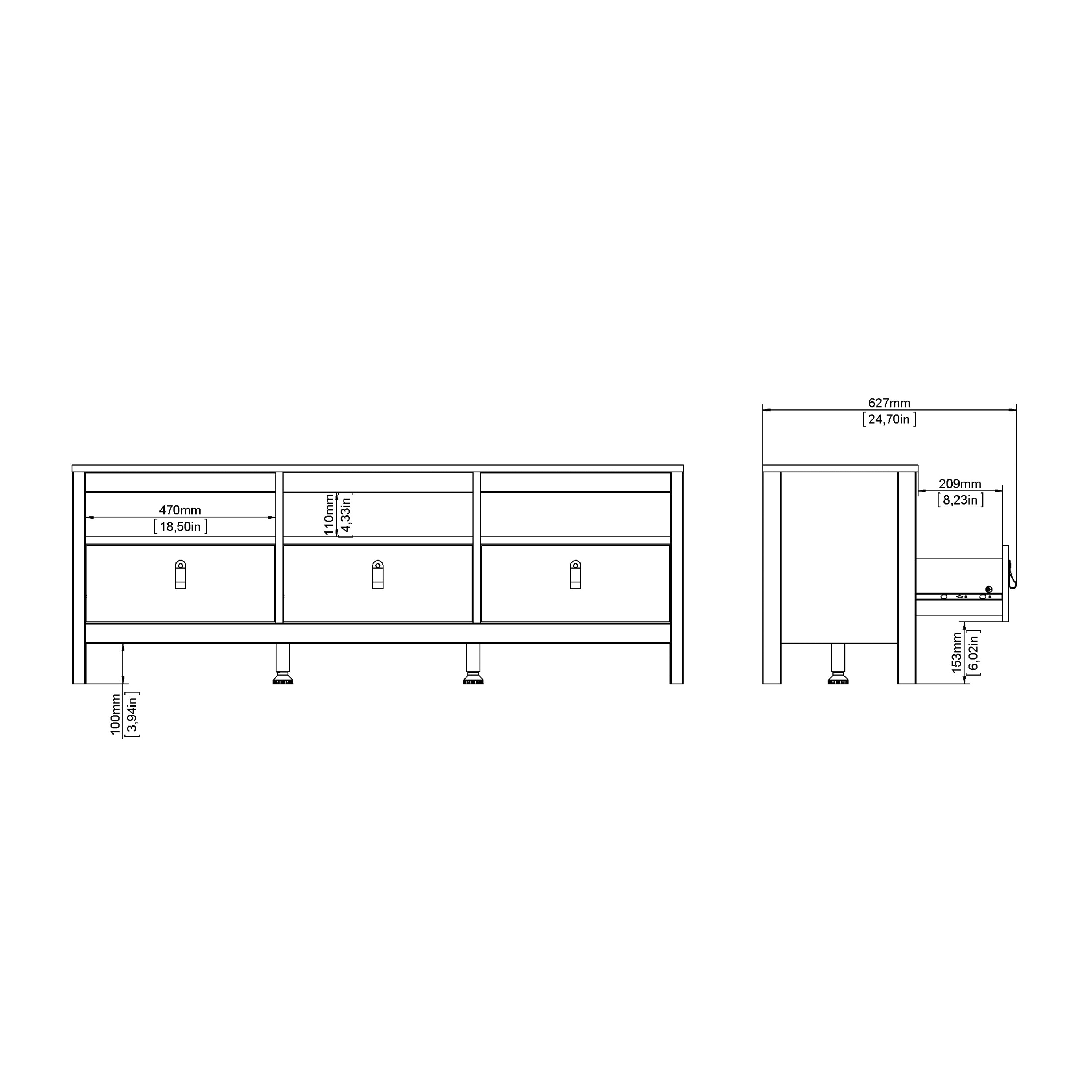 Maria TV-Unit 3 Drawers in Jackson Hickory Oak