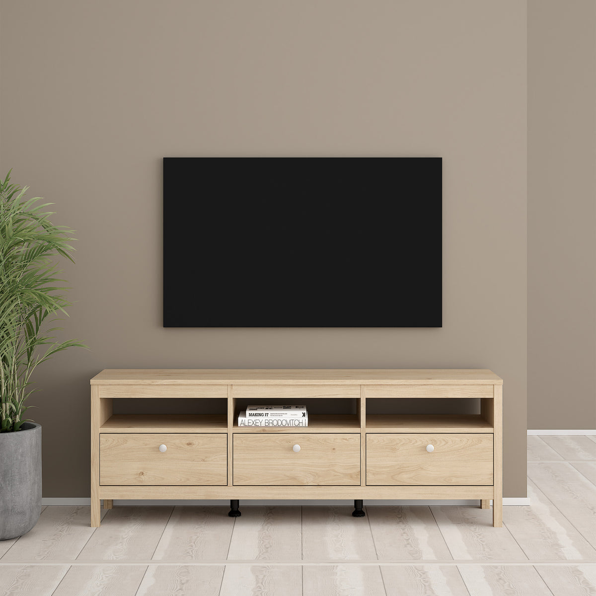 Maria TV-Unit 3 Drawers in Jackson Hickory Oak