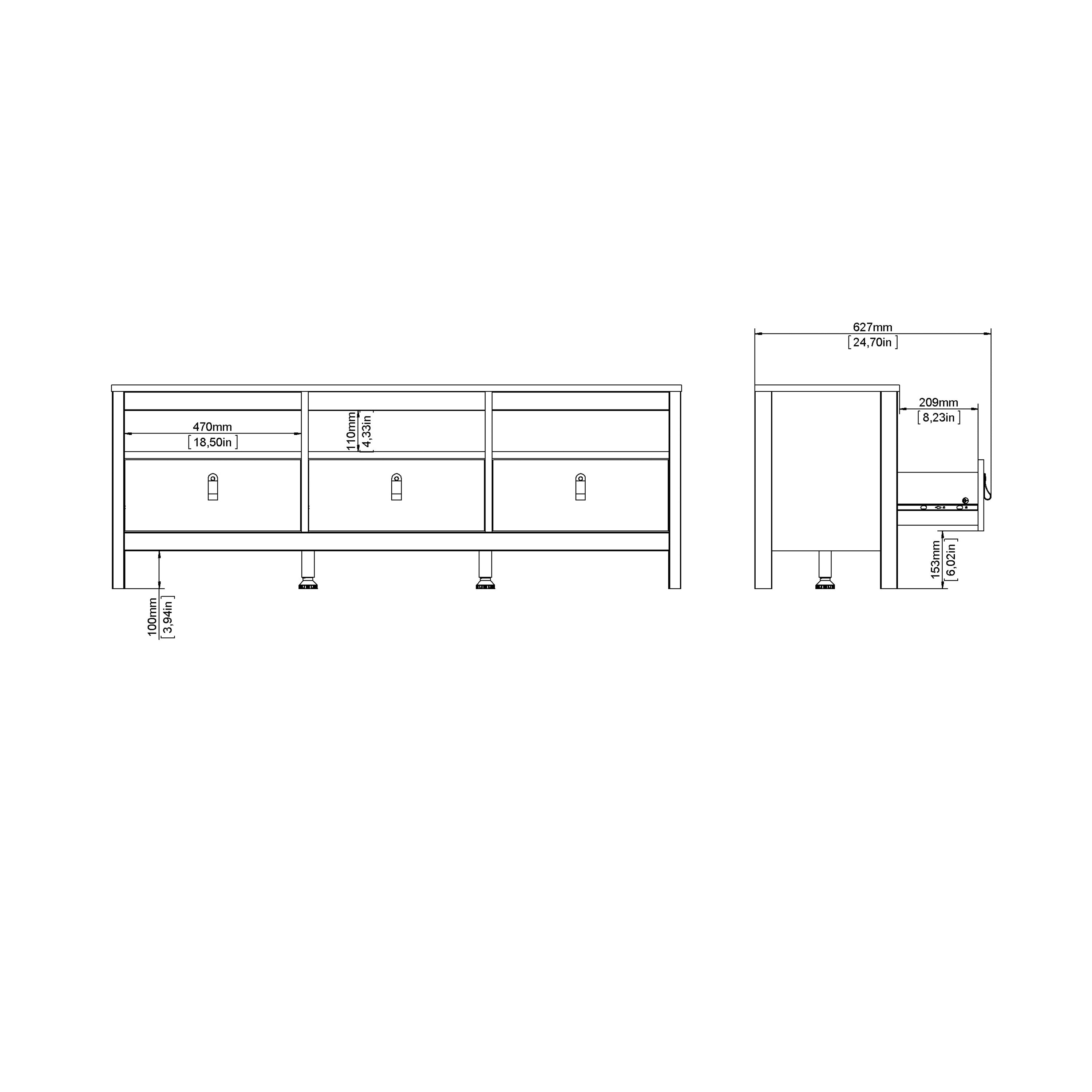 Maria TV Unit 3 Drawers in Cashmere