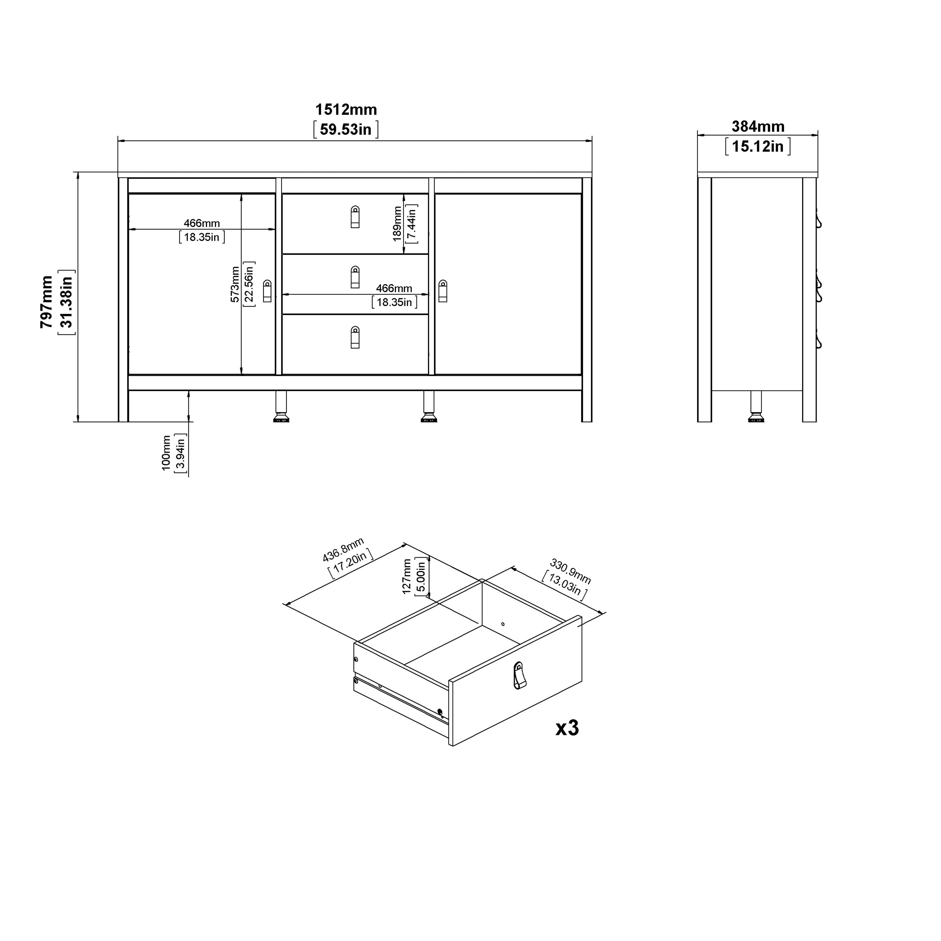 Maria Sideboard 2 Doors 3 Drawers in White