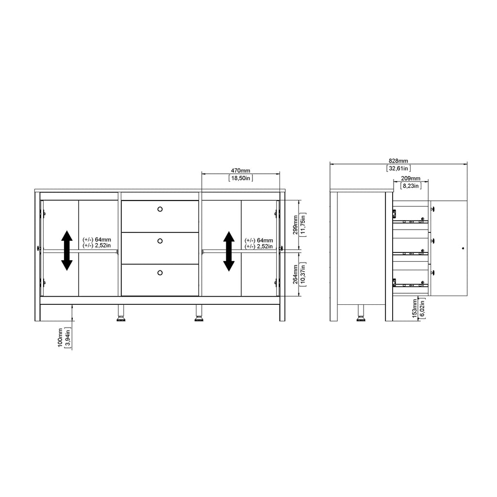 Maria Sideboard 2 Doors 3 Drawers in White