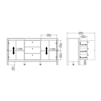 Maria Sideboard 2 Doors 3 Drawers in Matt Black
