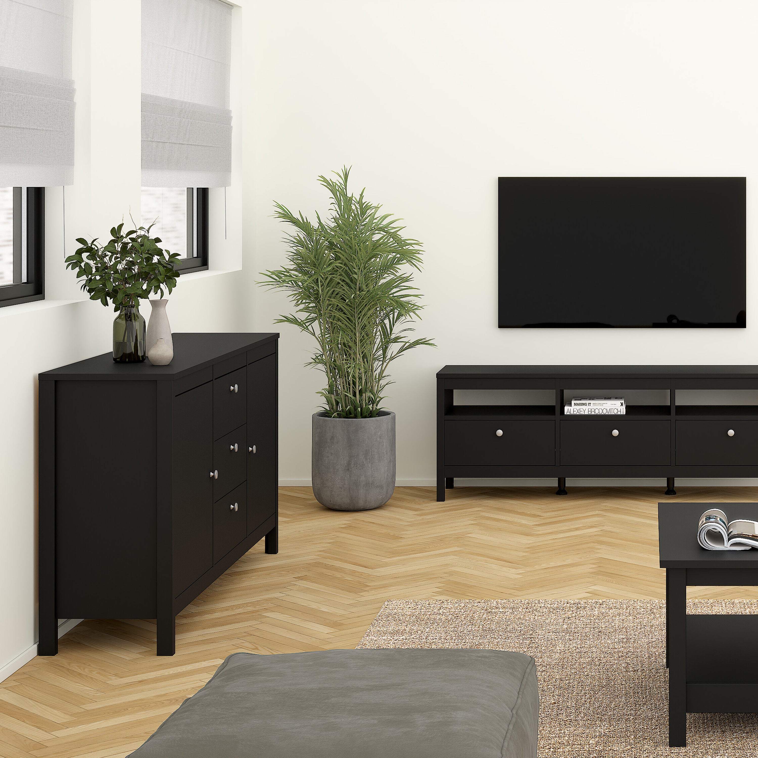 Maria Sideboard 2 Doors 3 Drawers in Matt Black