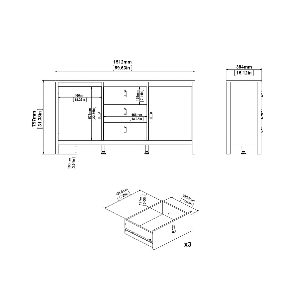 Maria 2 Door/3 Drawer Sideboard in Jackson Hickory Oak