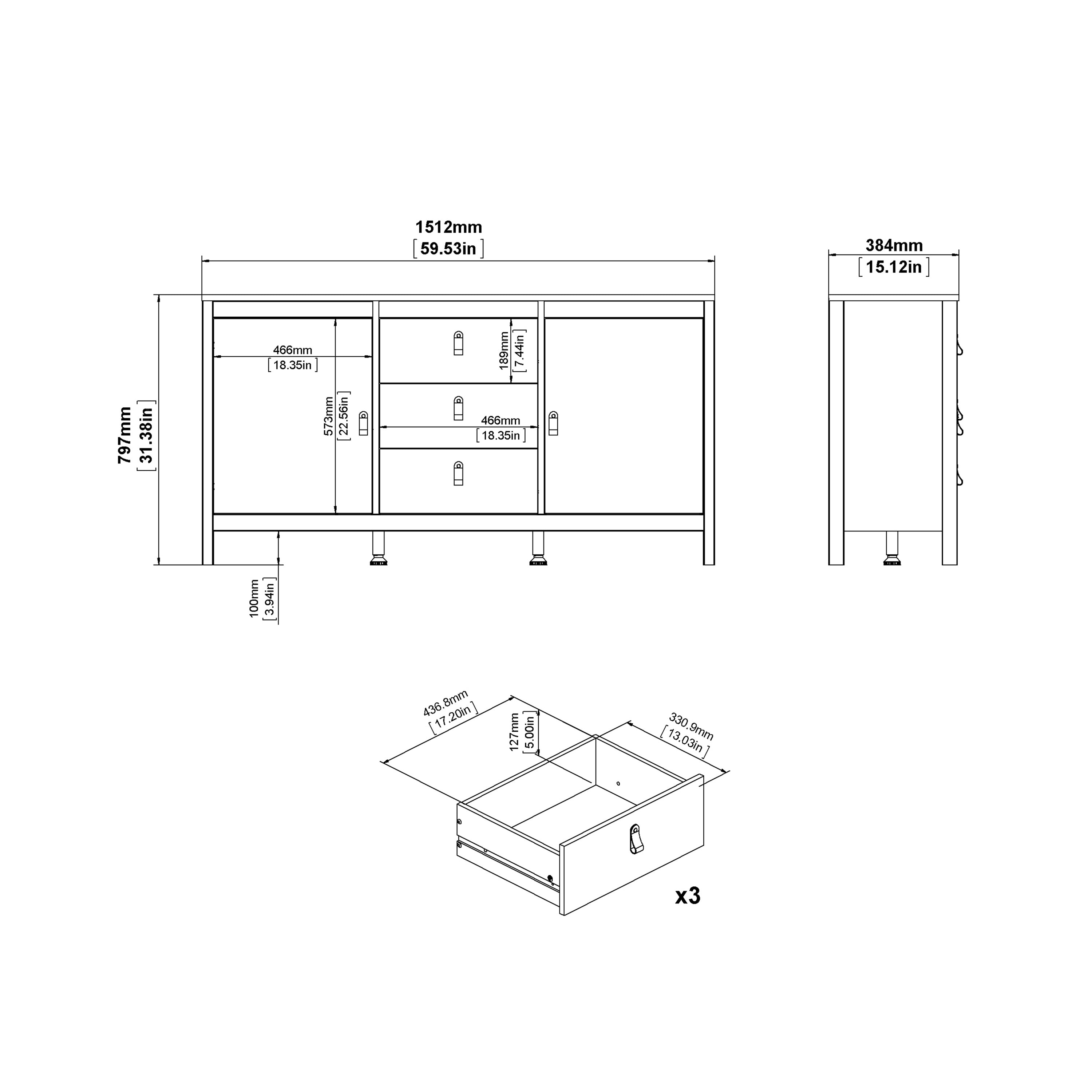 Maria 2 Door/3 Drawer Sideboard in Jackson Hickory Oak