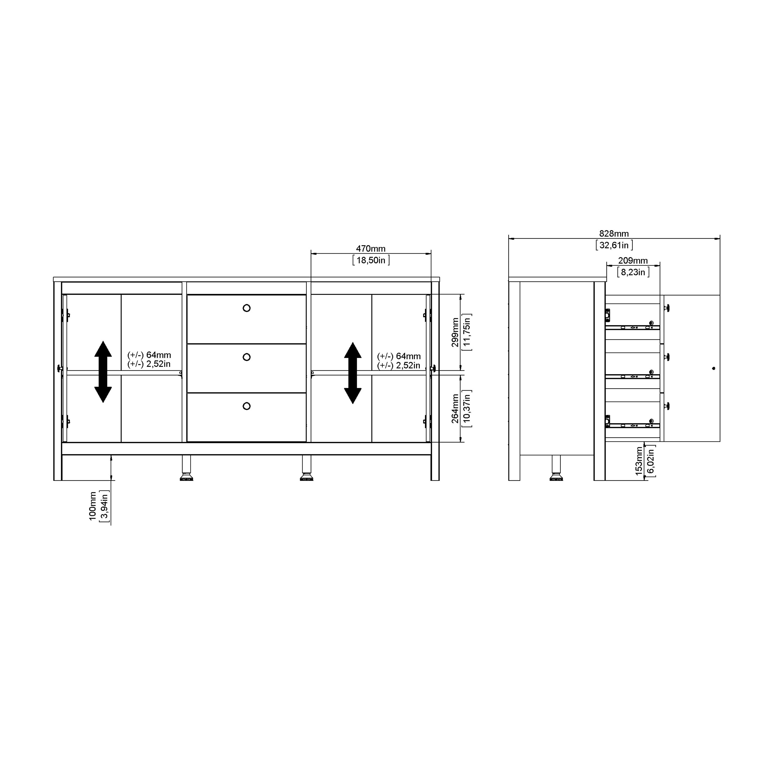 Maria 2 Door/3 Drawer Sideboard in Jackson Hickory Oak