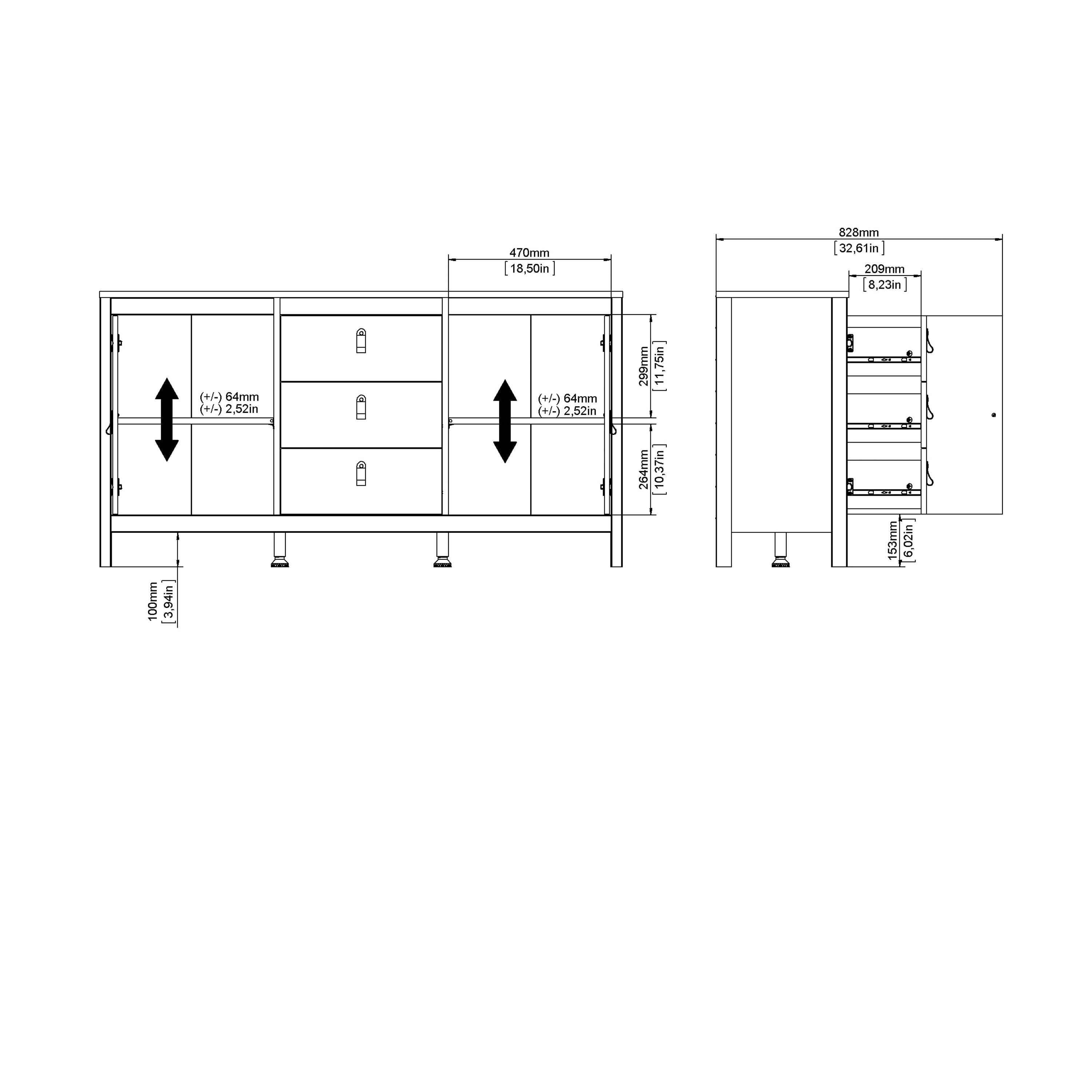 Maria 2 Door/ 3 Drawer Sideboard in Cashmere