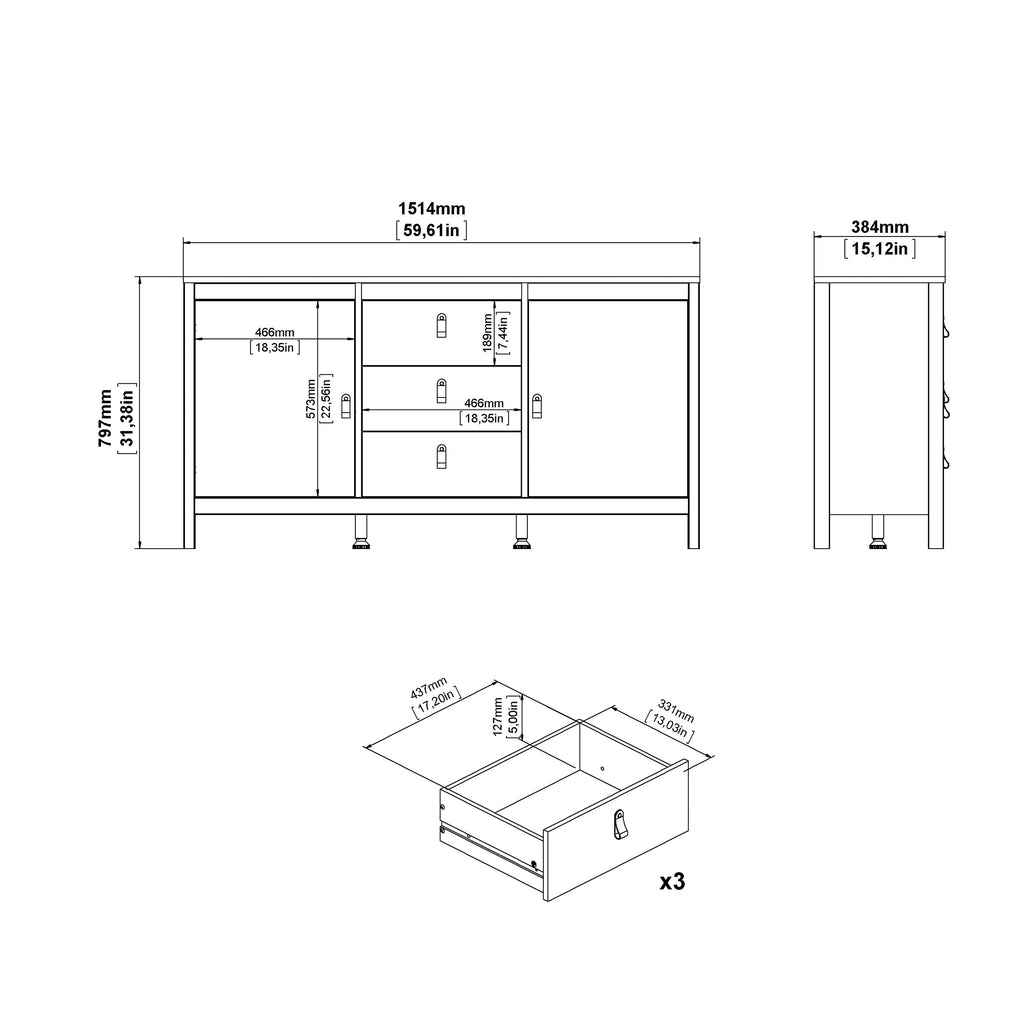 Maria 2 Door/ 3 Drawer Sideboard in Cashmere