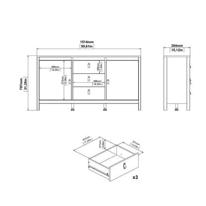 Maria 2 Door/ 3 Drawer Sideboard in Cashmere