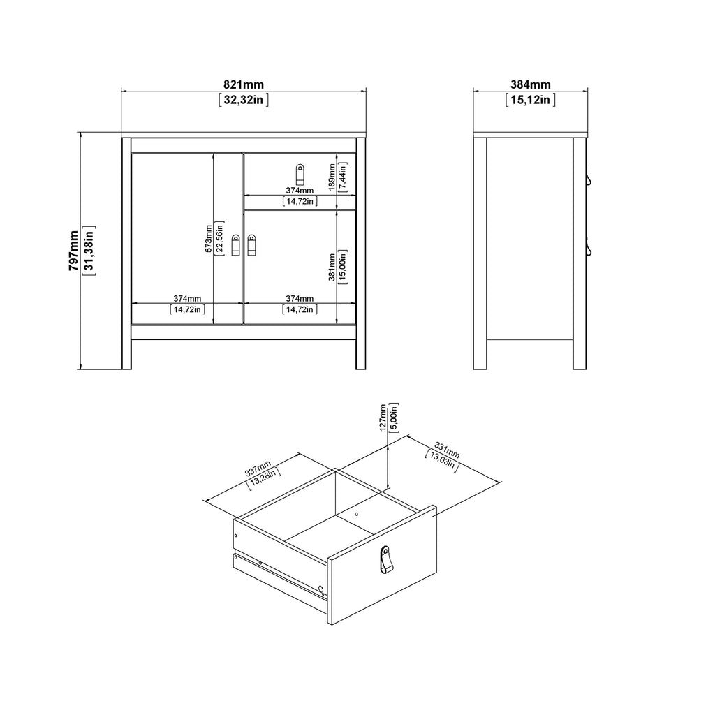 Maria 2 Door/ 1 Drawer Sideboard in White