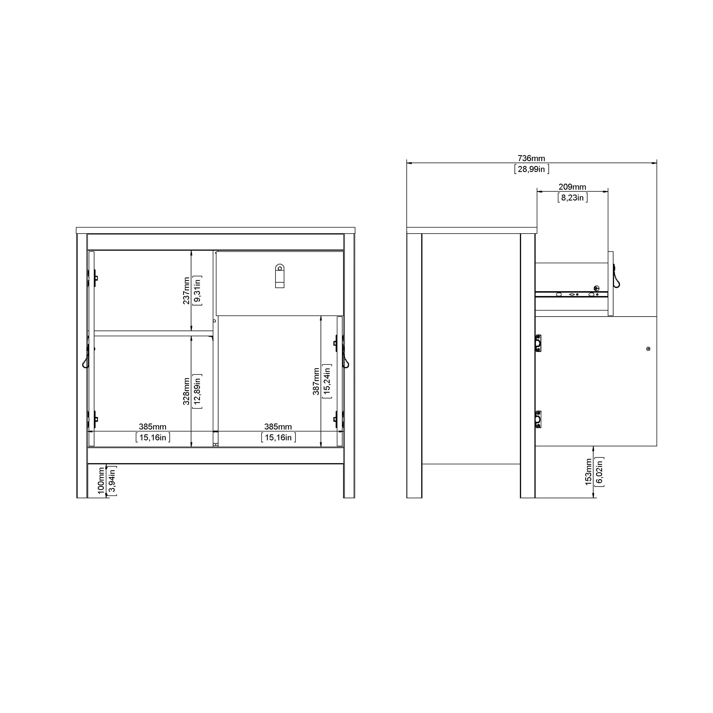 Maria 2 Door/ 1 Drawer Sideboard in White