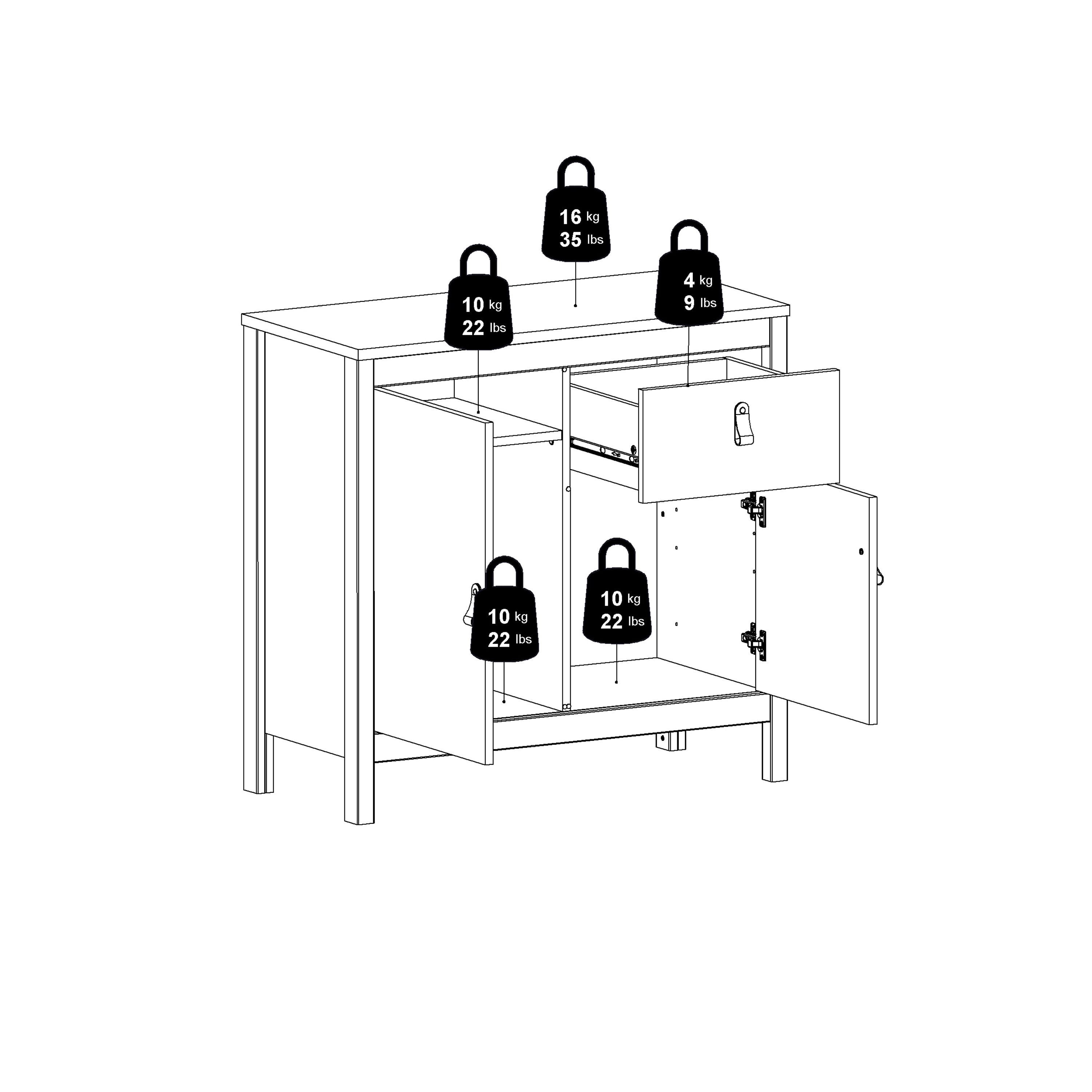 Maria 2 Door/ 1 Drawer Sideboard in White