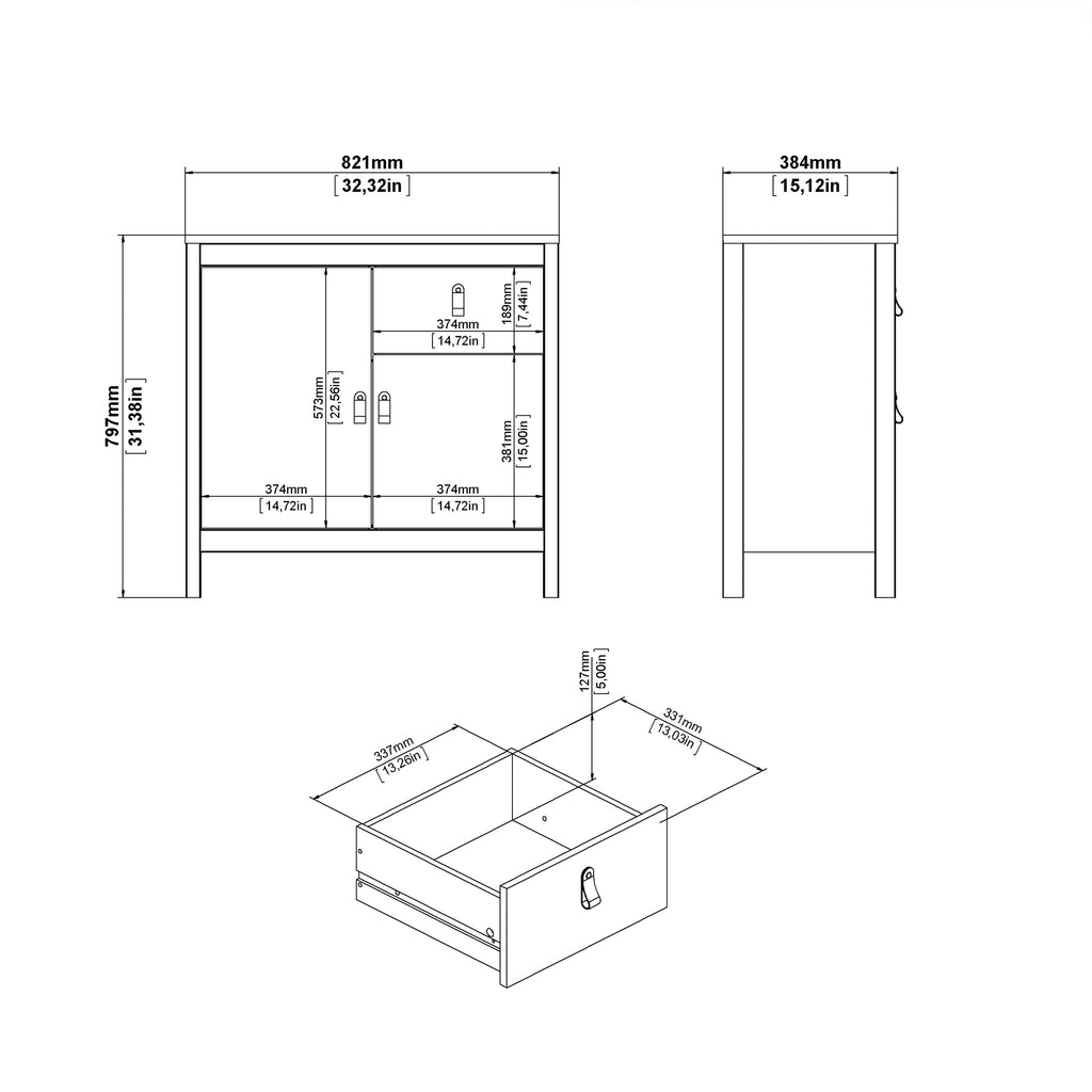 Maria 2 Door/ 1 Drawer Sideboard in Matt Black