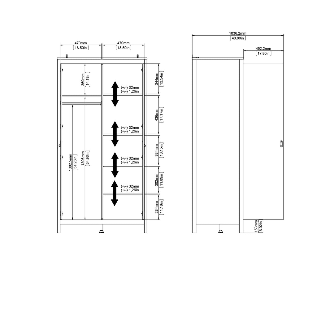 Maria Wardrobe with 2 Doors in White