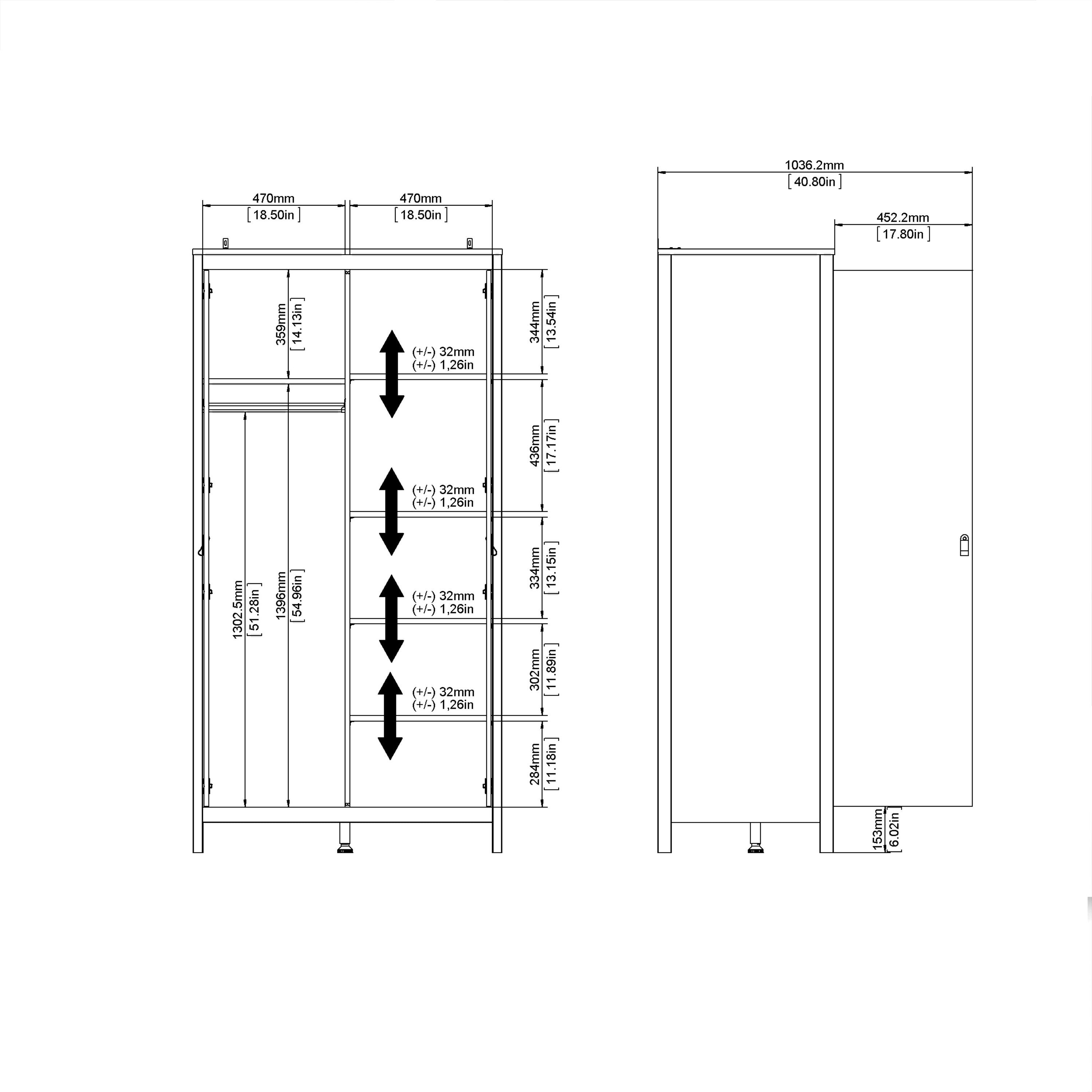 Maria Wardrobe with 2 Doors in Matt Black