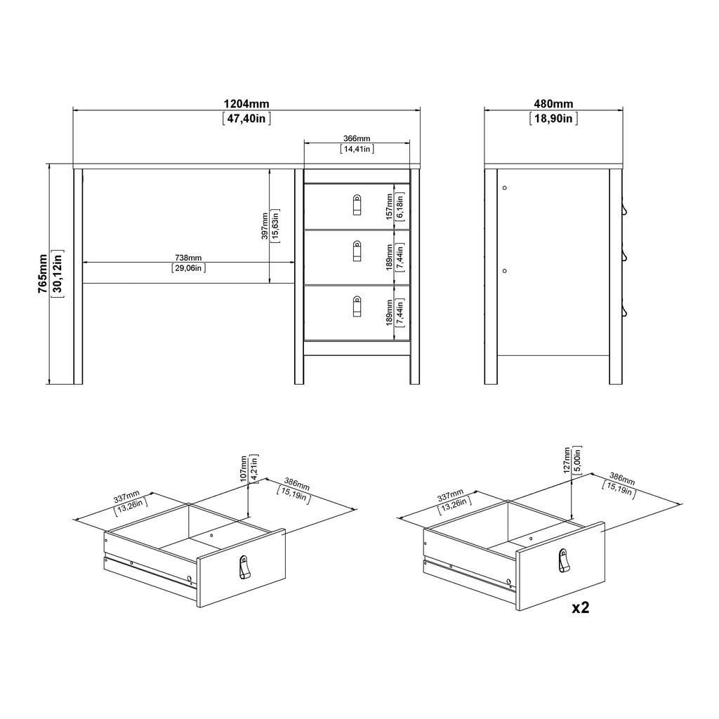 Maria 3 Drawer Dressing Table/ Desk in White