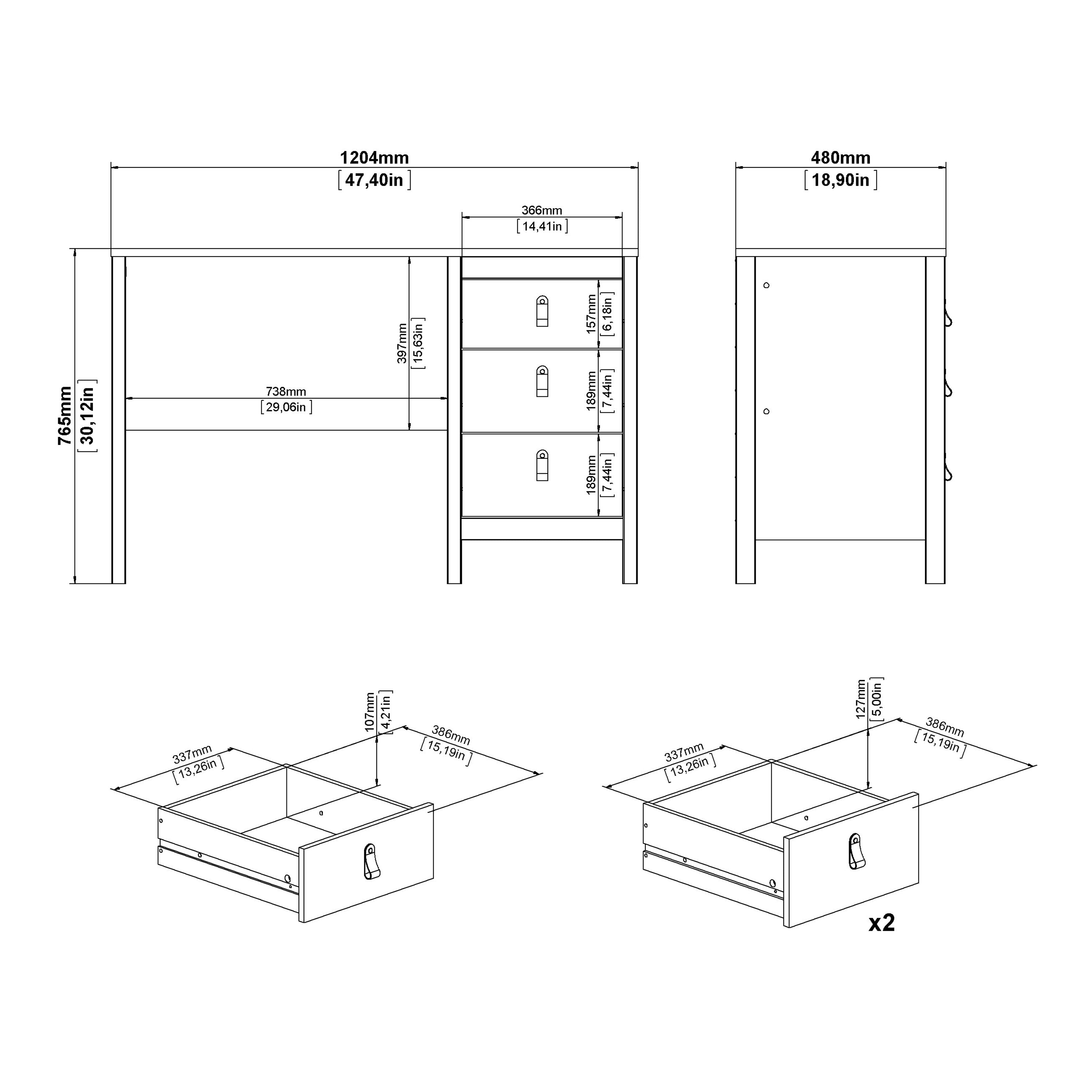Maria 3 Drawer Dressing Table/ Desk in White