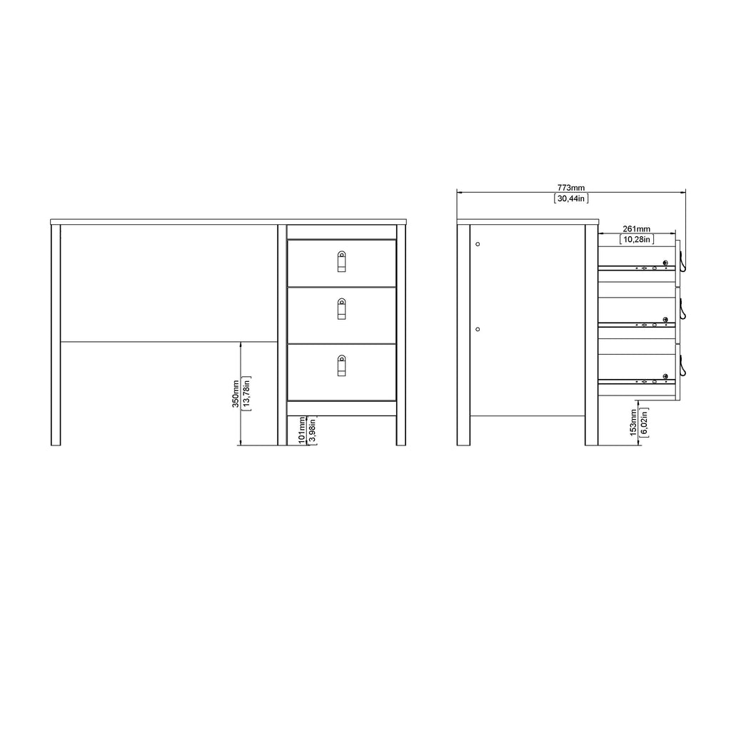 Maria 3 Drawer Dressing Table/ Desk in White