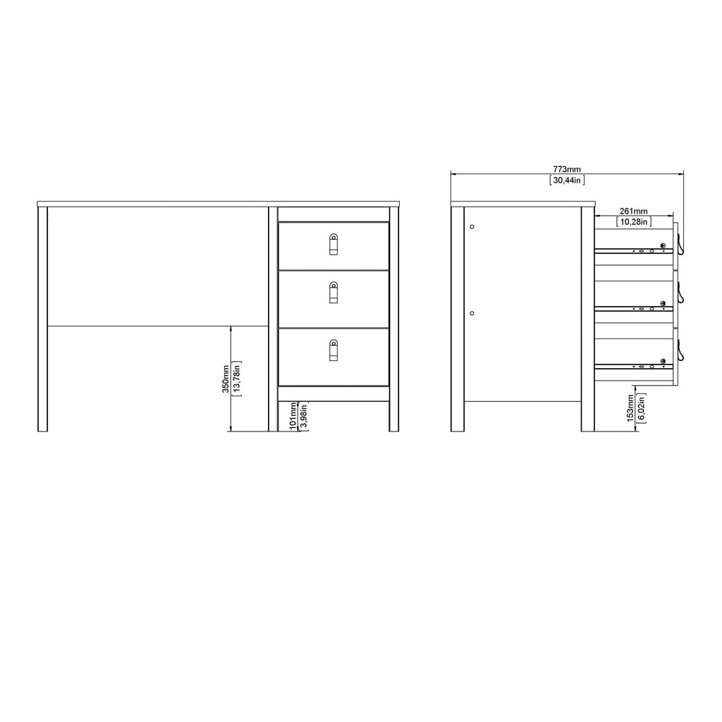 Maria 3 Drawer Dressing Table/ Desk in Matt Black