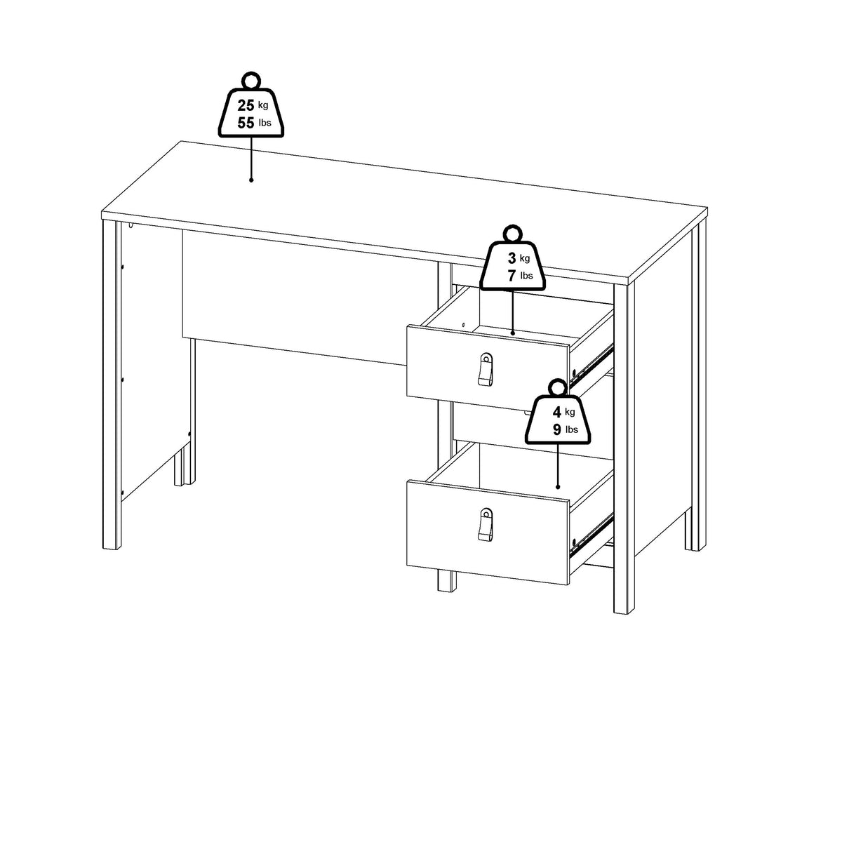 Maria 3 Drawer Dressing Table/ Desk in Matt Black