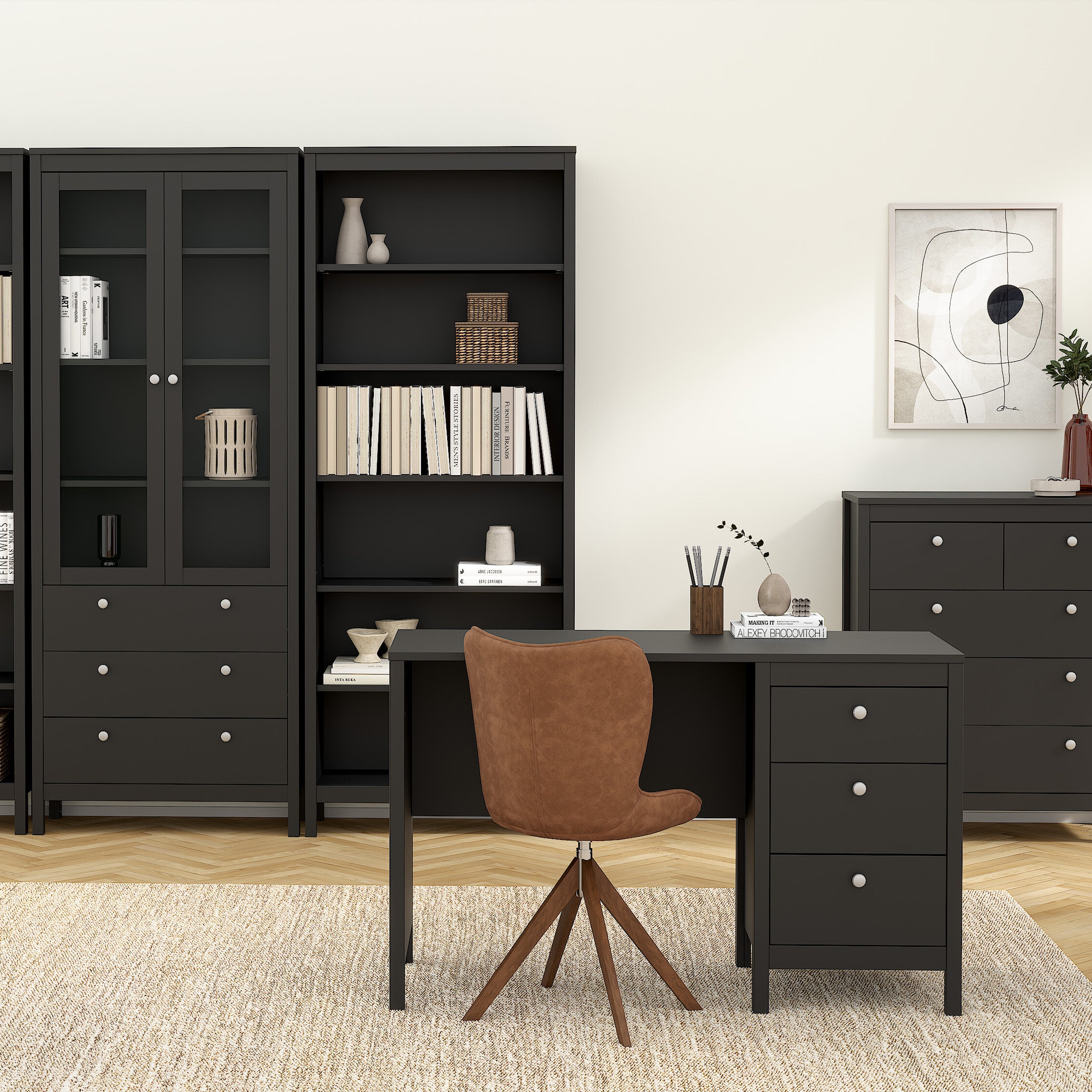 Maria 3 Drawer Dressing Table/ Desk in Matt Black