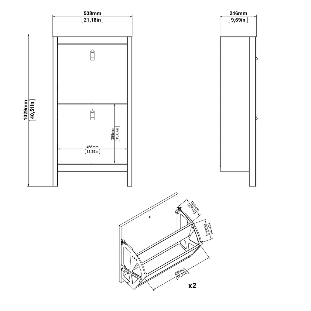 Maria Shoe Cabinet 2 Flip Down Doors White