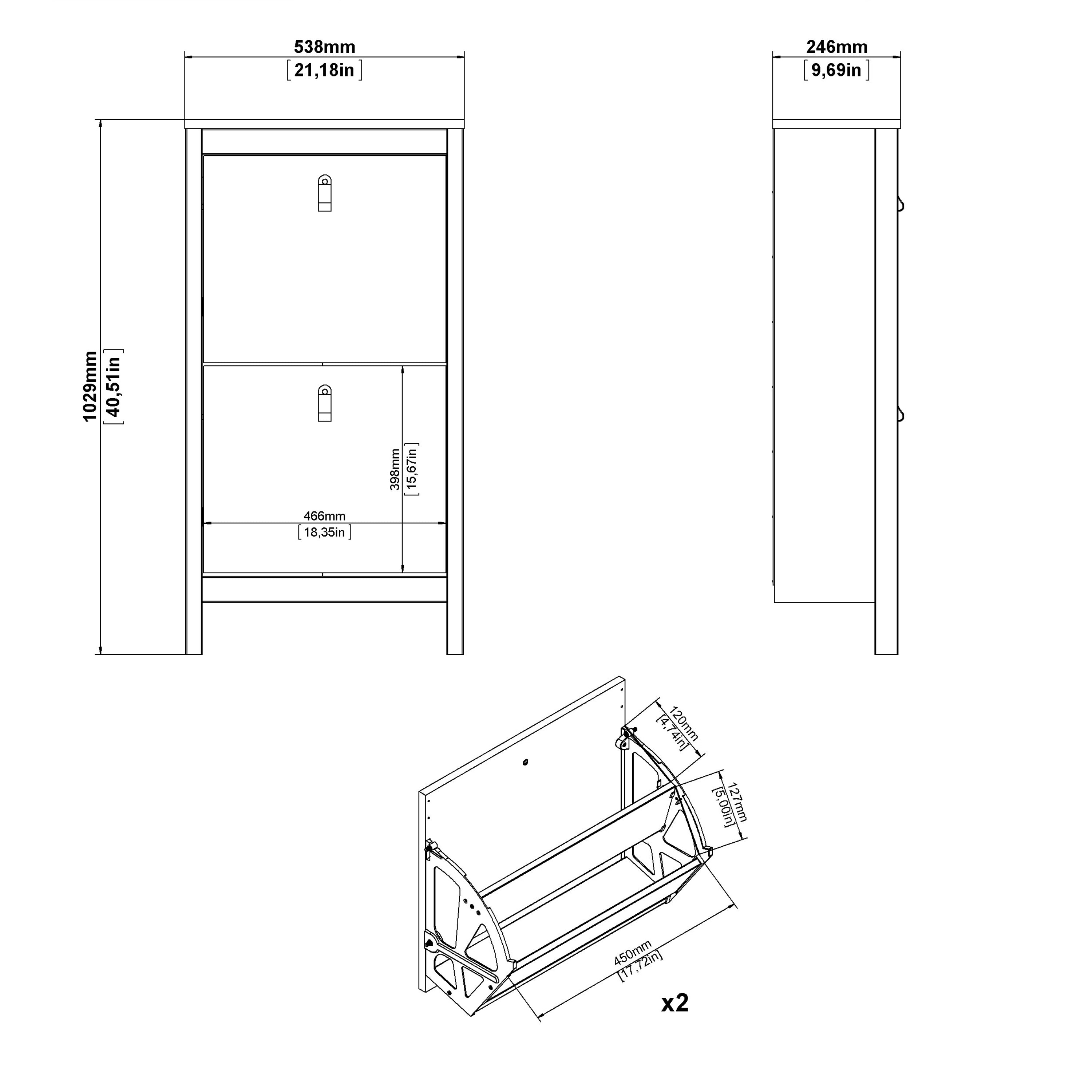 Maria Shoe Cabinet 2 Flip Down Doors White