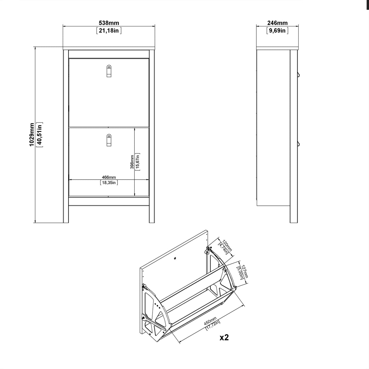 Maria Shoe Cabinet 2 Flip Down Doors Matt Black