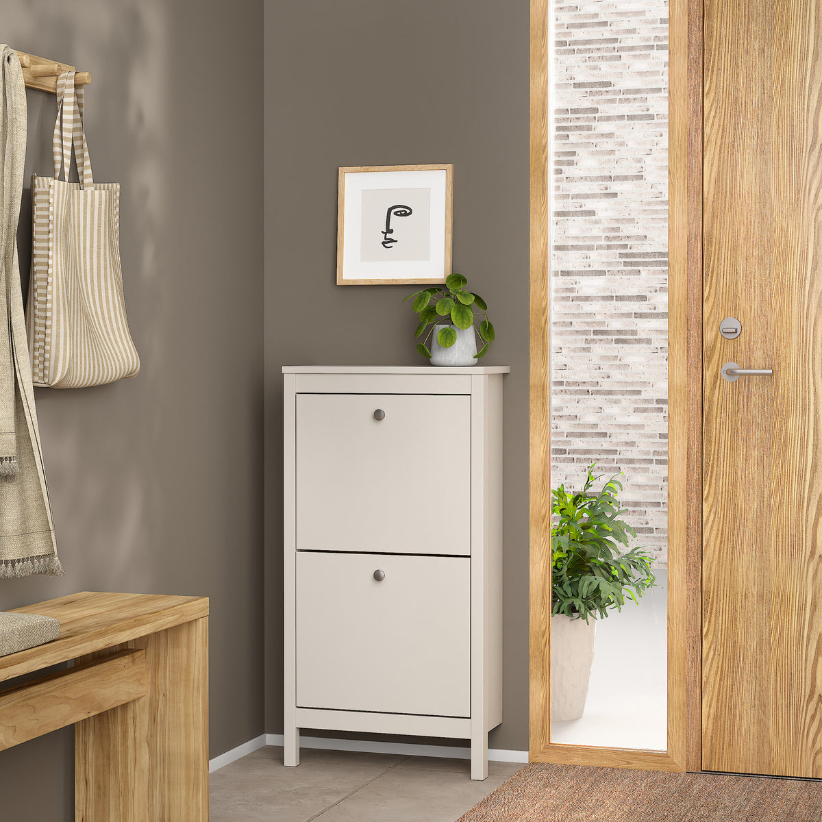 Maria Shoe Cabinet 2 Flip Down Doors in Cashmere