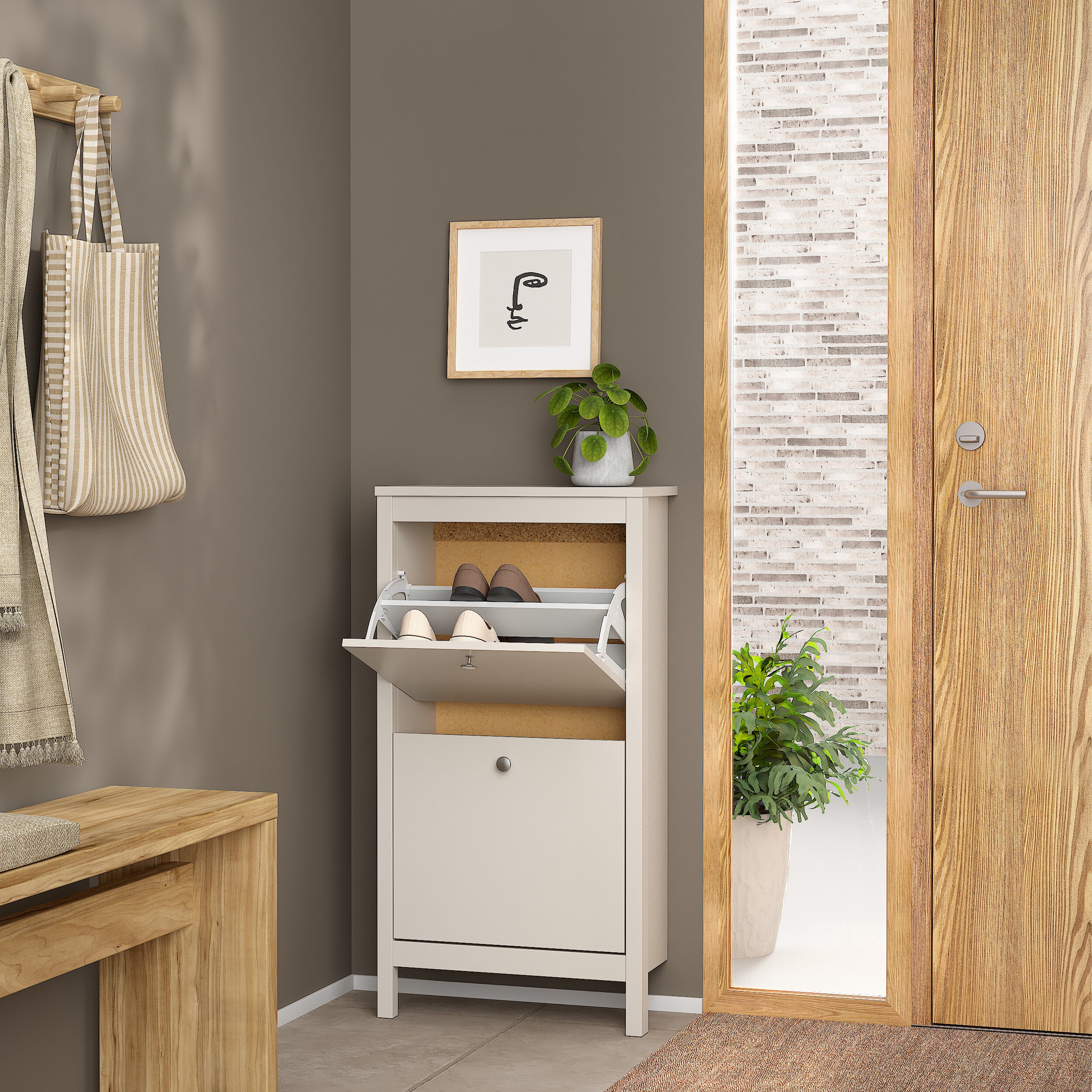 Maria Shoe Cabinet 2 Flip Down Doors in Cashmere