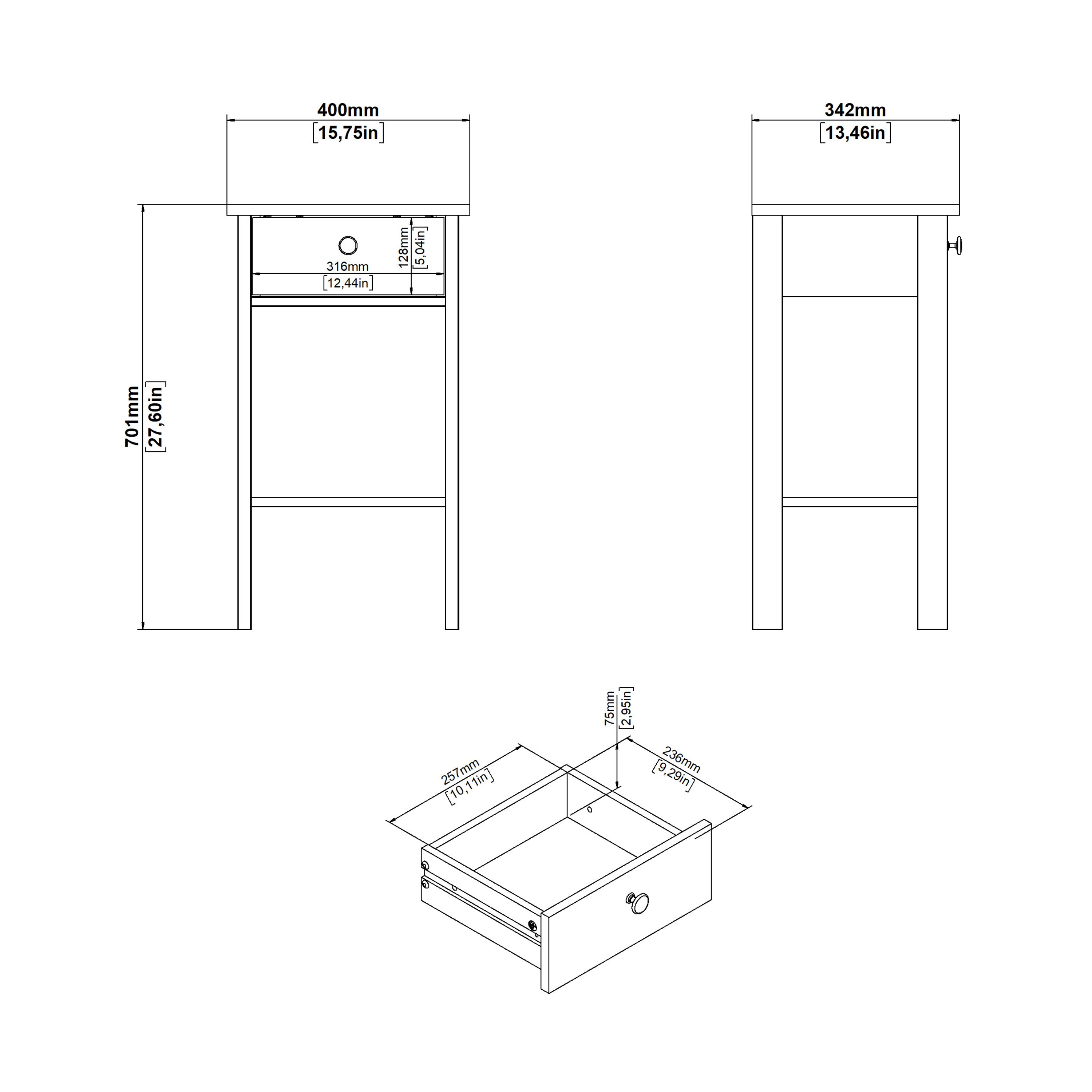 Maria Bedside Table with 1 Drawer in Matt Black