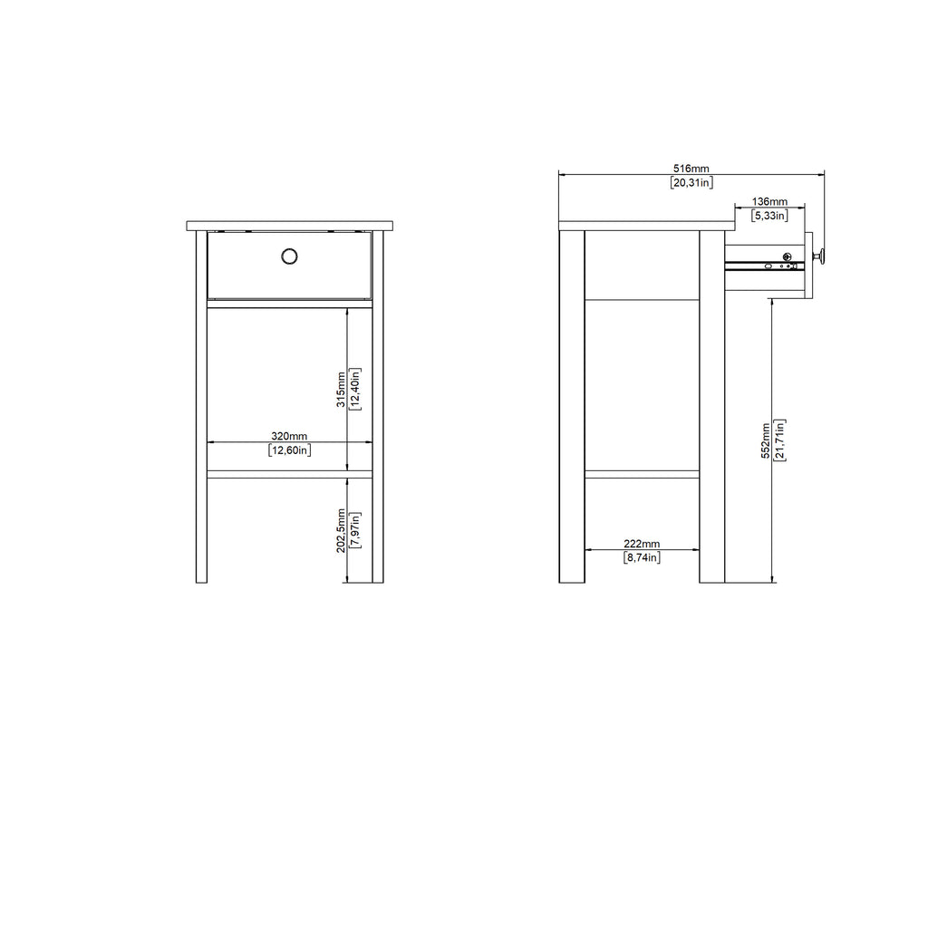 Maria Bedside Table with 1 Drawer in Matt Black