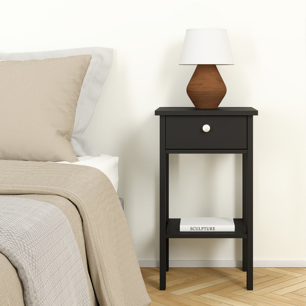 Maria Bedside Table with 1 Drawer in Matt Black