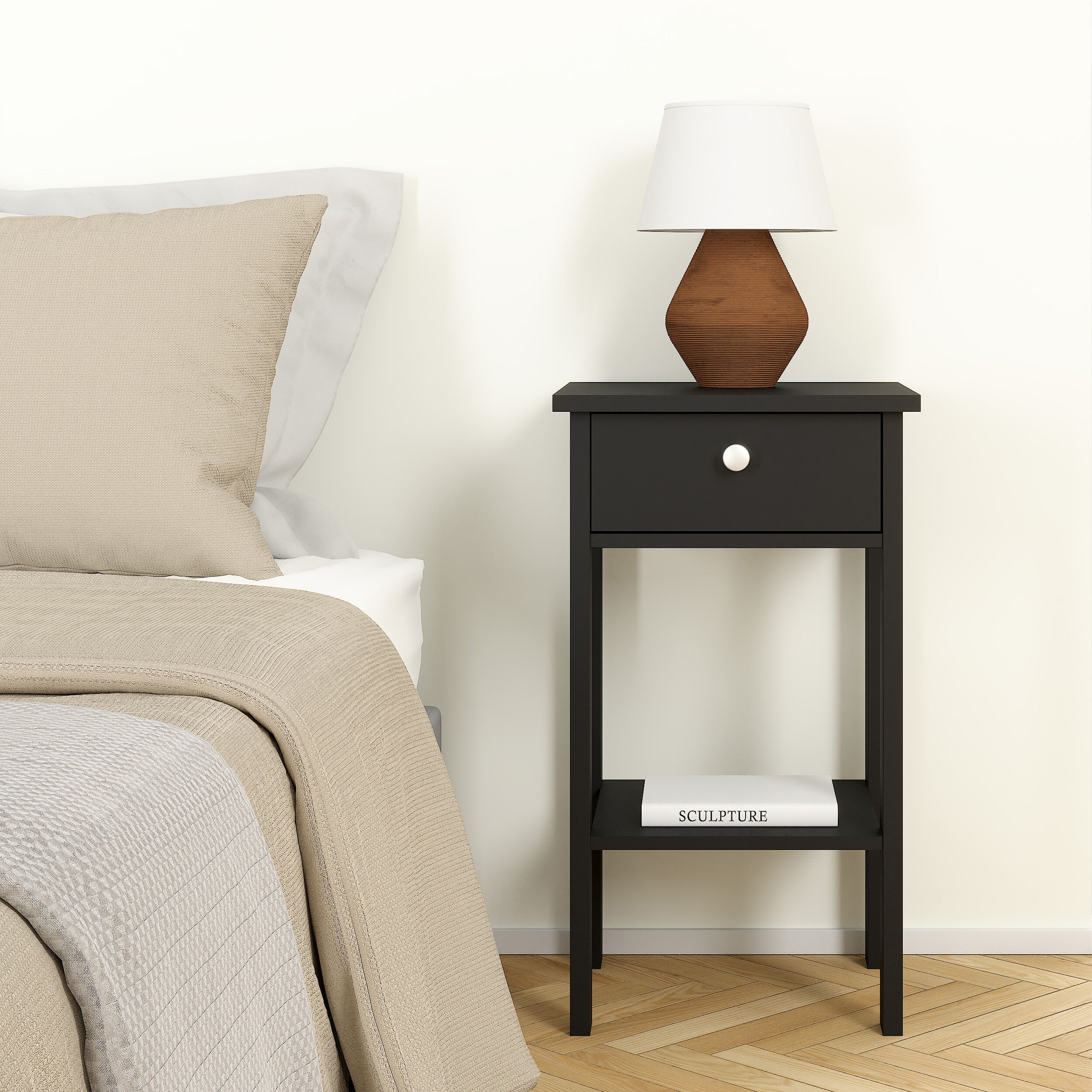 Maria Bedside Table with 1 Drawer in Matt Black