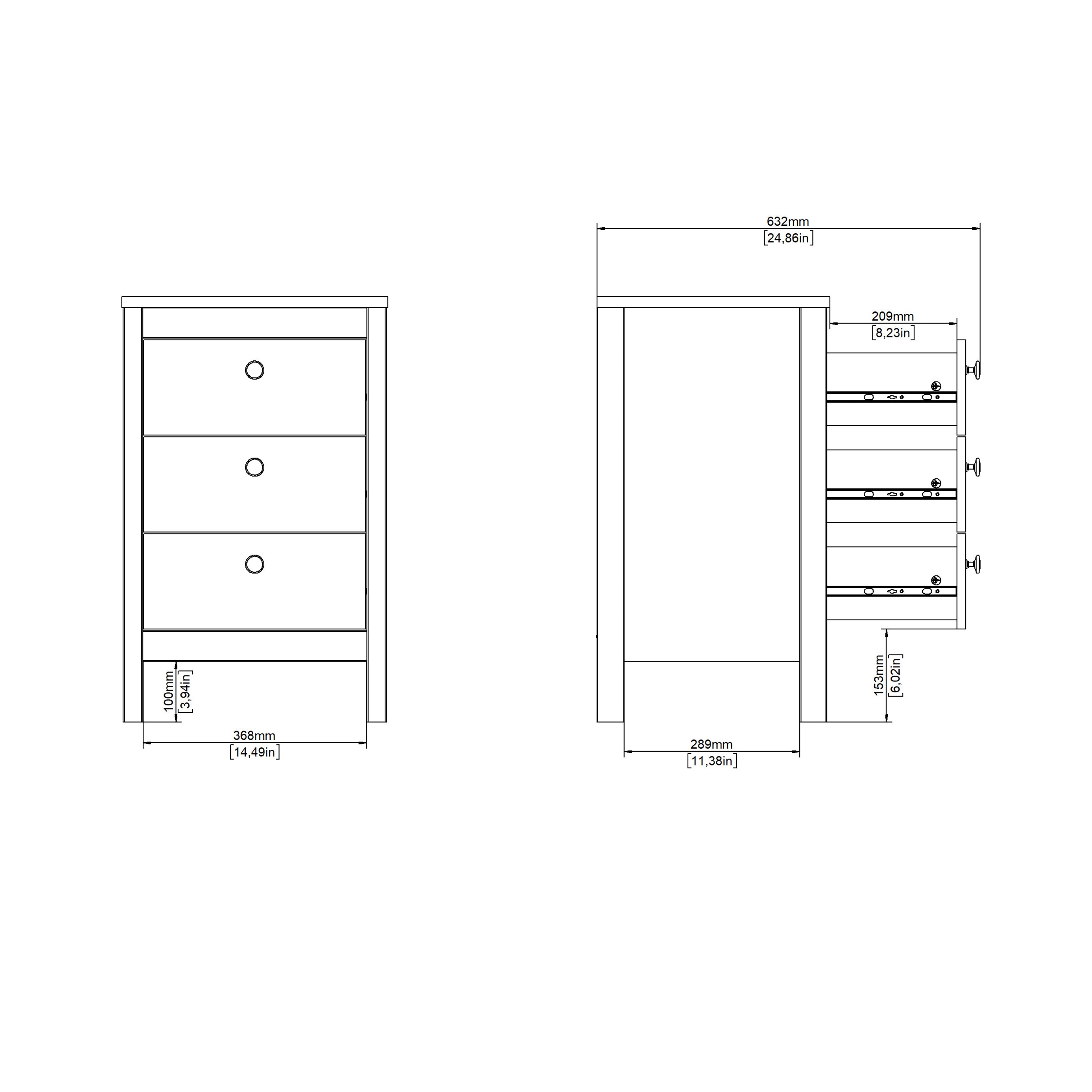 Maria Bedside Table 3 Drawers in White