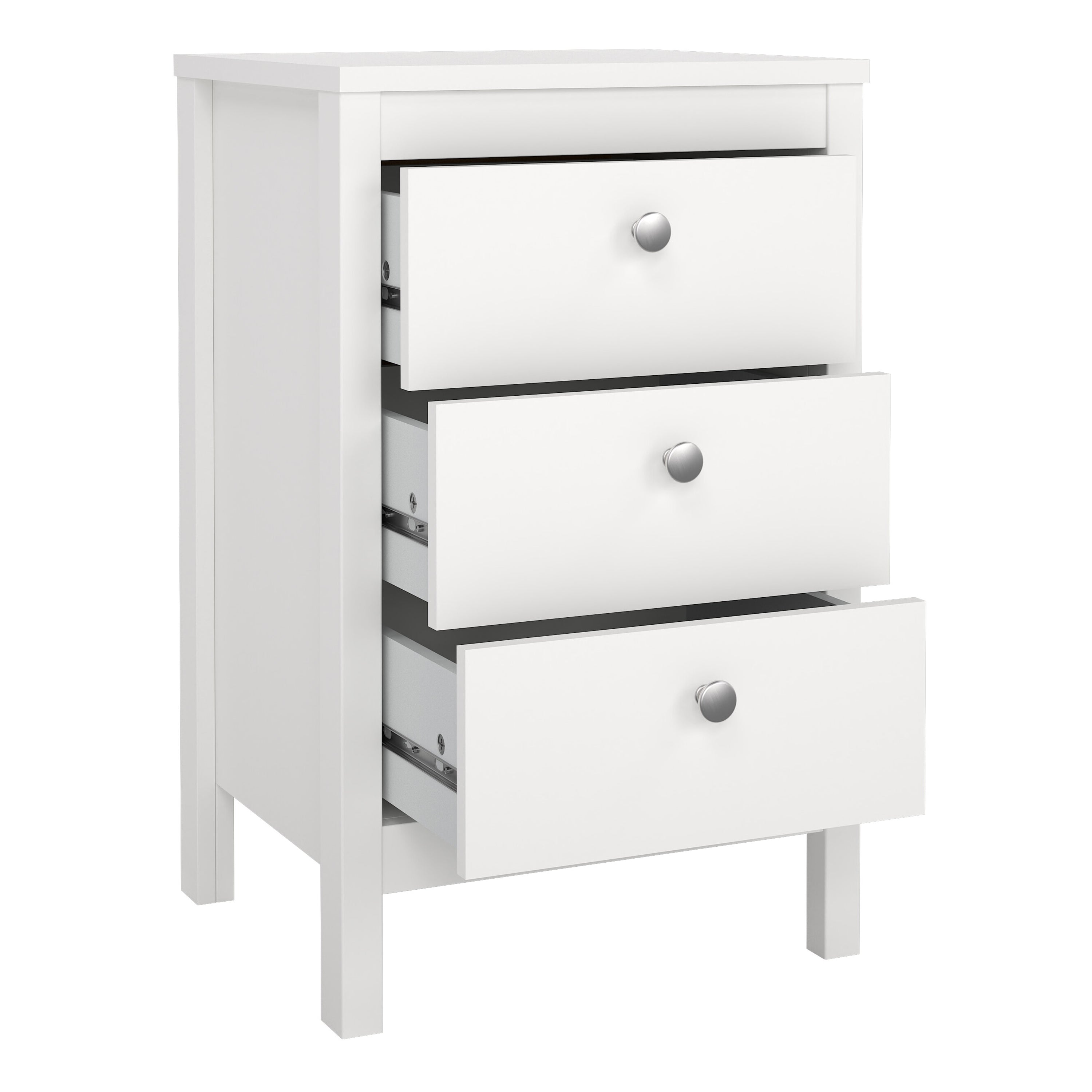 Maria Bedside Table 3 Drawers in White