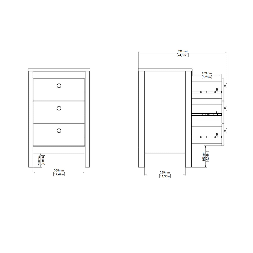 Maria Bedside Table 3 Drawers in Matt Black