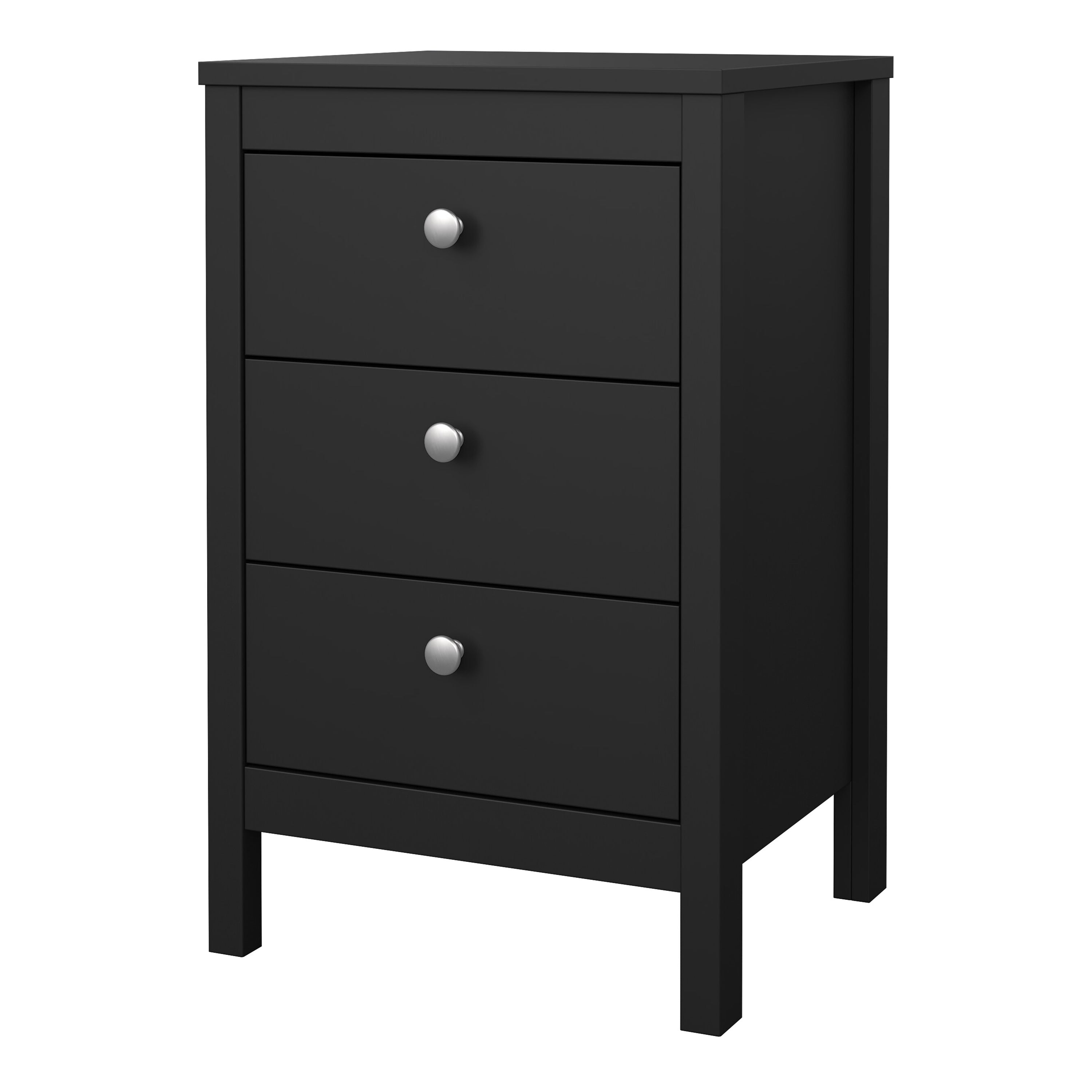 Maria Bedside Table 3 Drawers in Matt Black