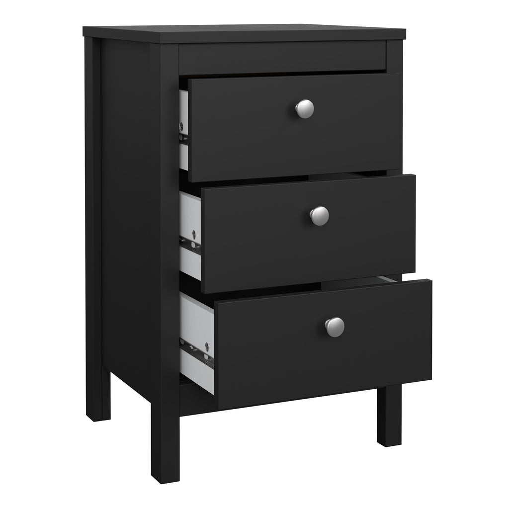 Maria Bedside Table 3 Drawers in Matt Black