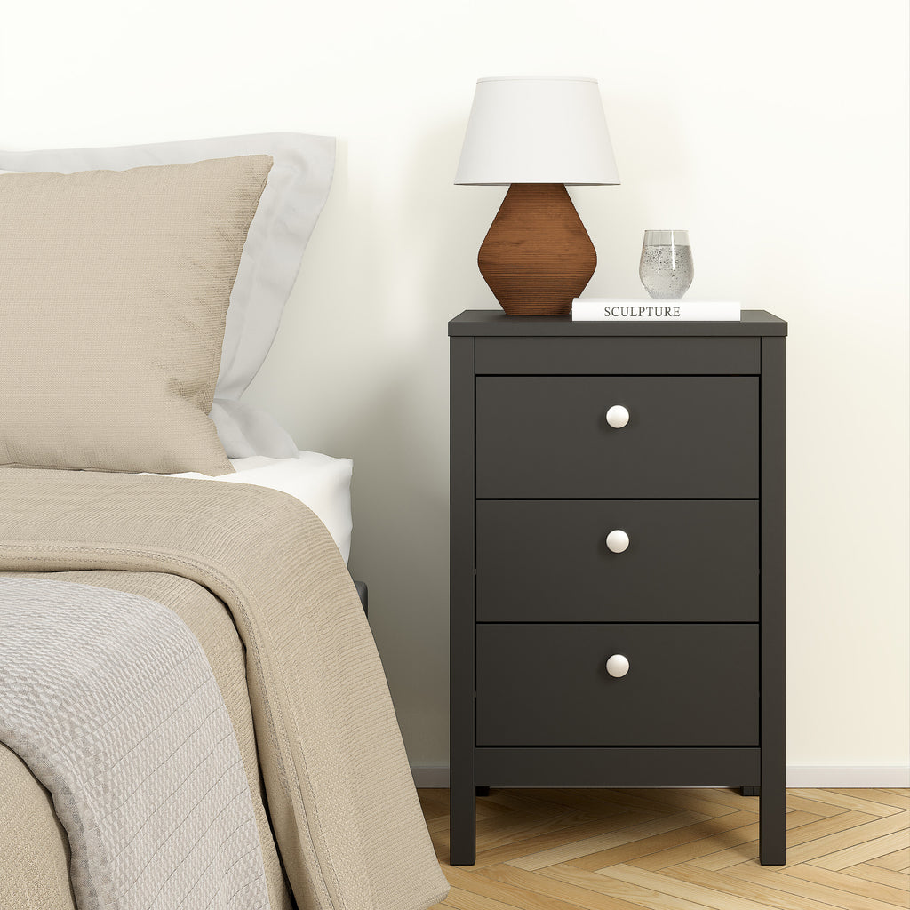 Maria Bedside Table 3 Drawers in Matt Black