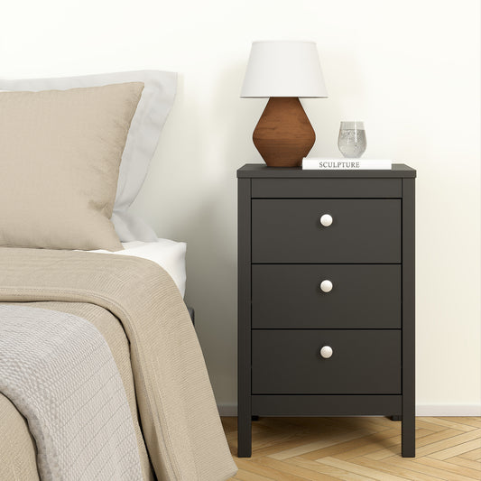 Maria Bedside Table 3 Drawers in Matt Black