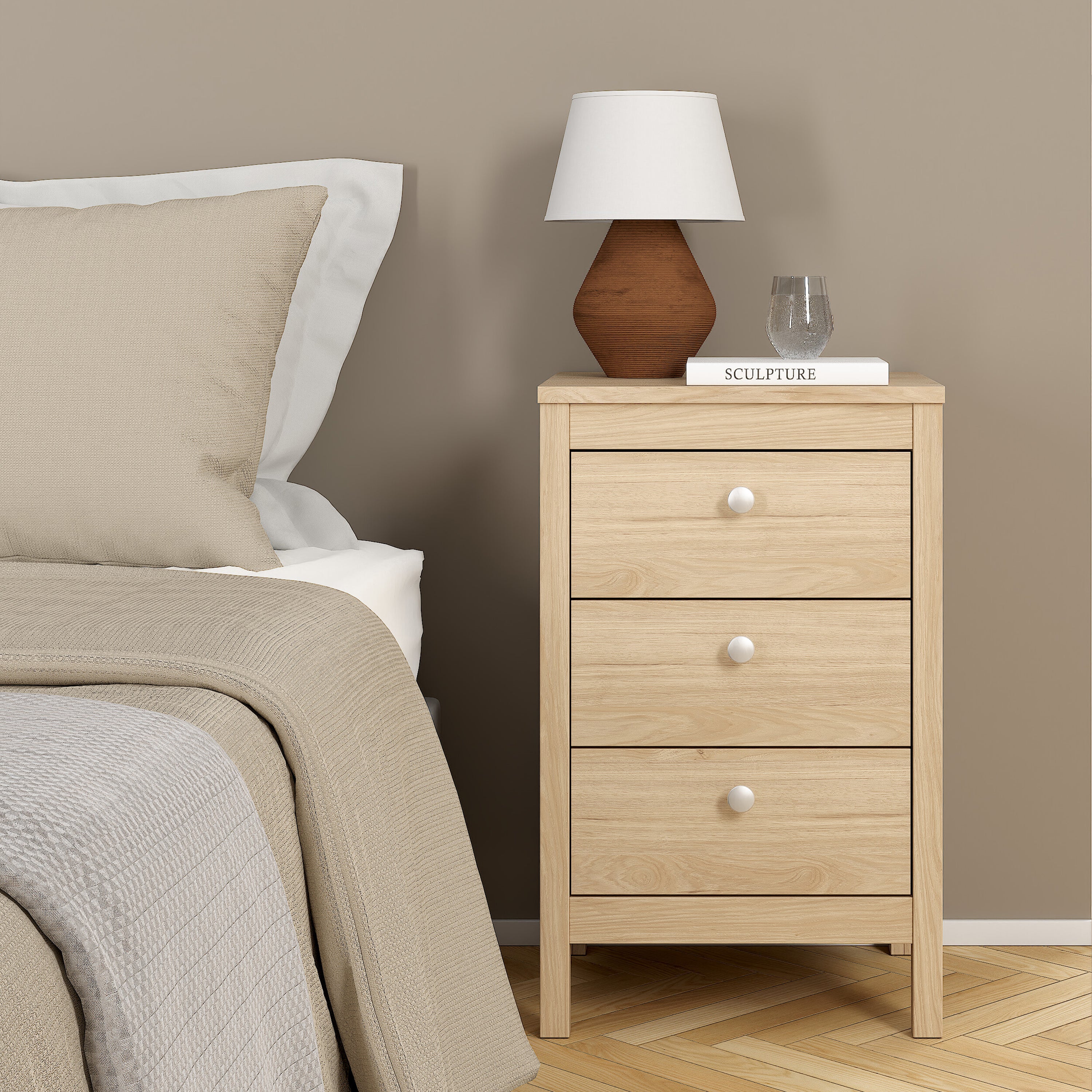 Maria Bedside Table 3 Drawers in Jackson Hickory Oak