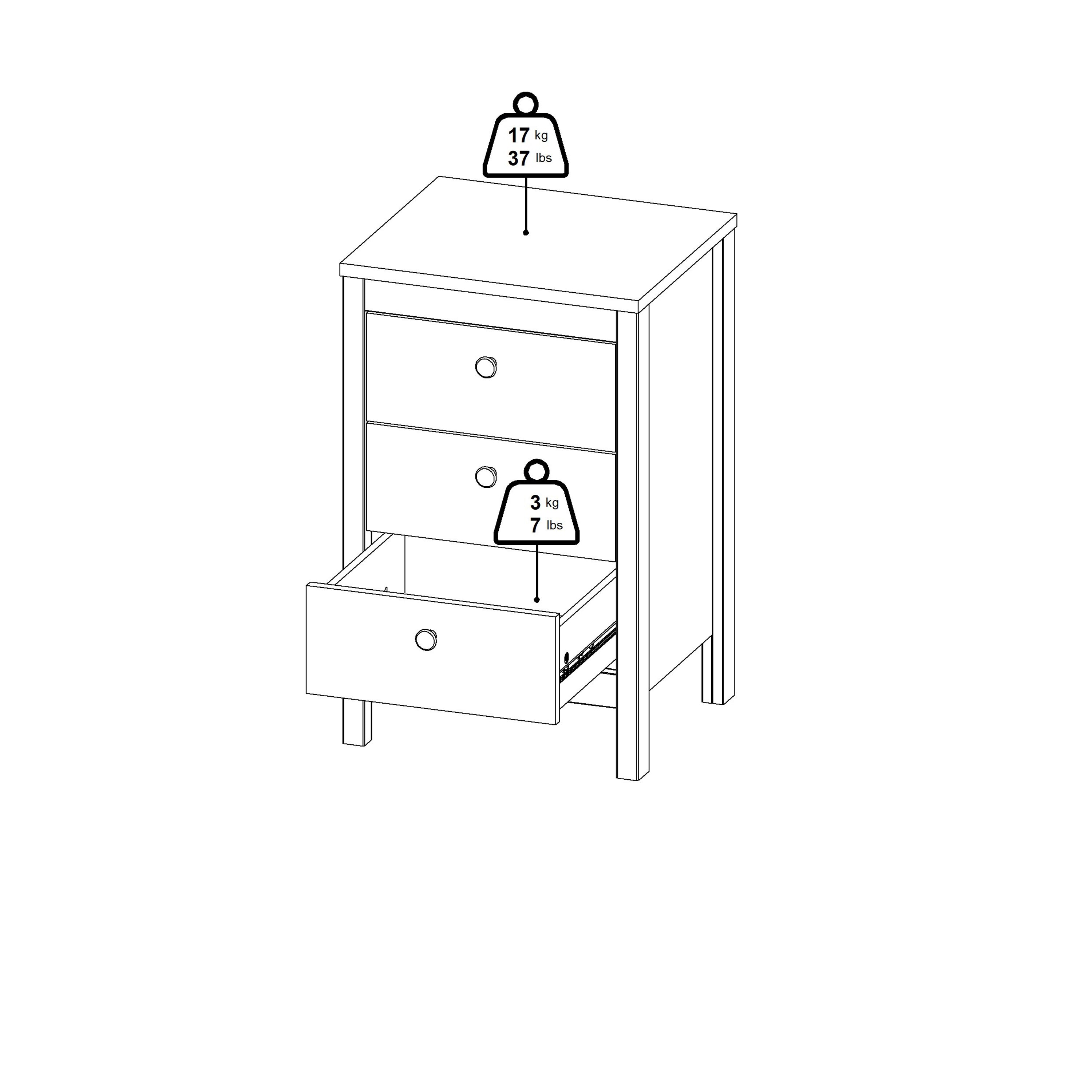 Maria Bedside Table 3 Drawers in Cashmere